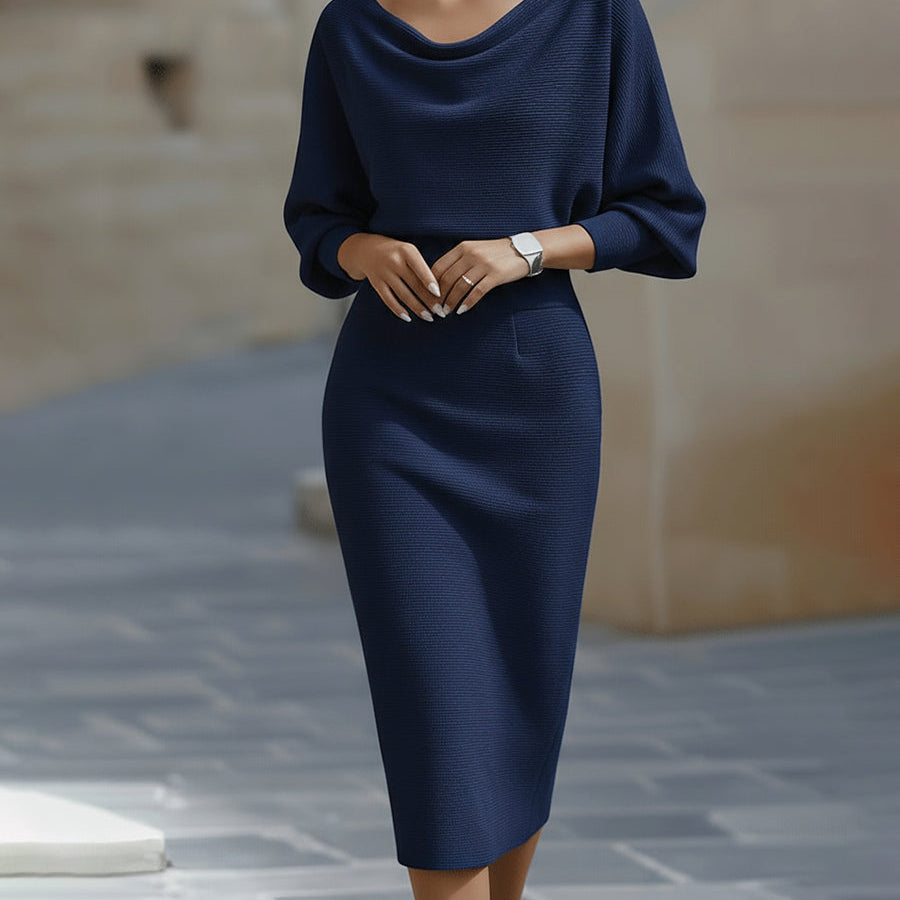Eleanor | Elegant Boat-Neck Batwing-Sleeve Midi Bodycon Dress