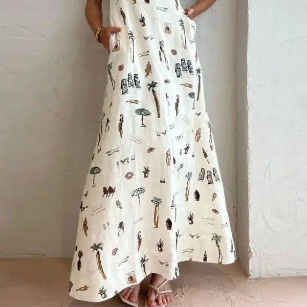 Women's Elegant sleeveless tie-up dress with printed pattern for a