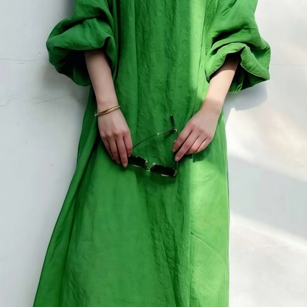 Women's Casual loose-flowing off-the-shoulder dress in solid color