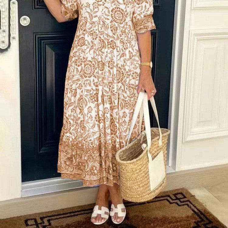 Graceful V-Neck Floral Dress