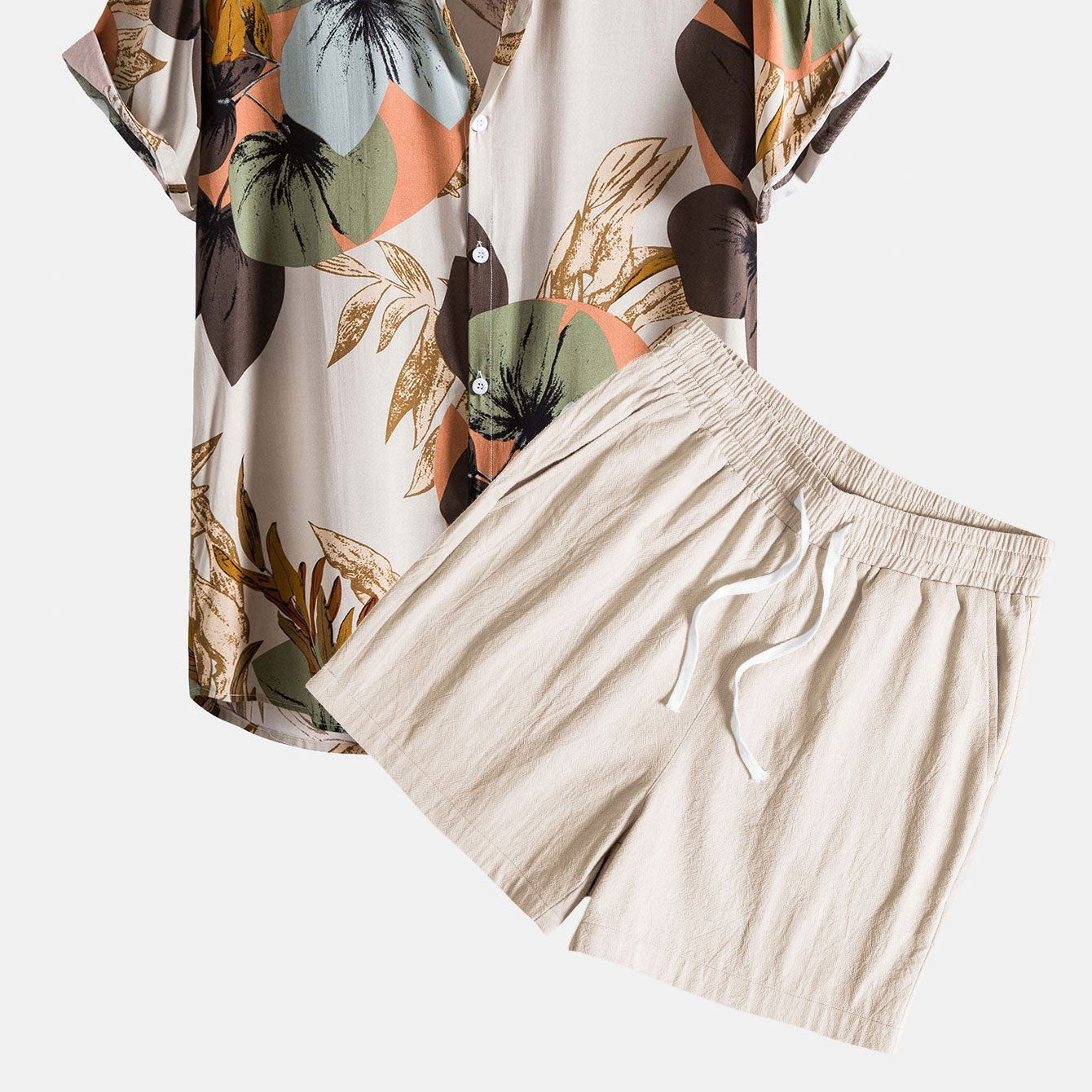 Men's Print Shirt & Textured Cotton 5-Inch Shorts – Vibrant Summer Set