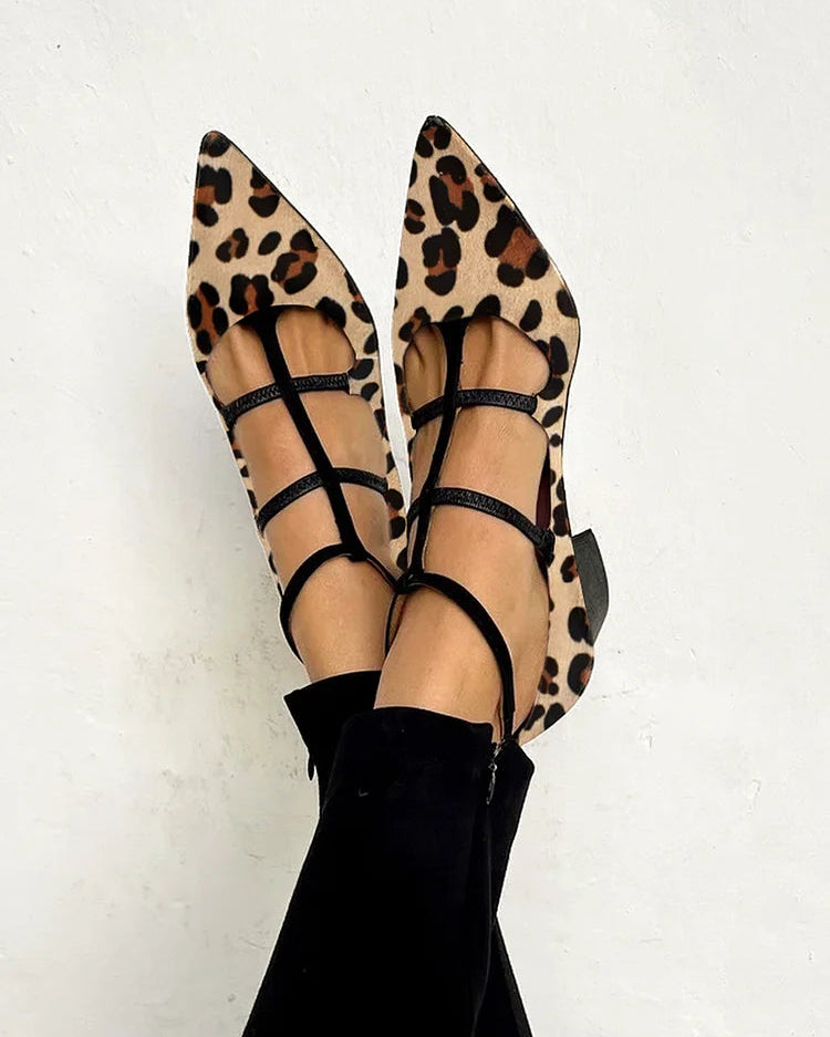 Bridget Leopard-Print Strappy Ballet Heels