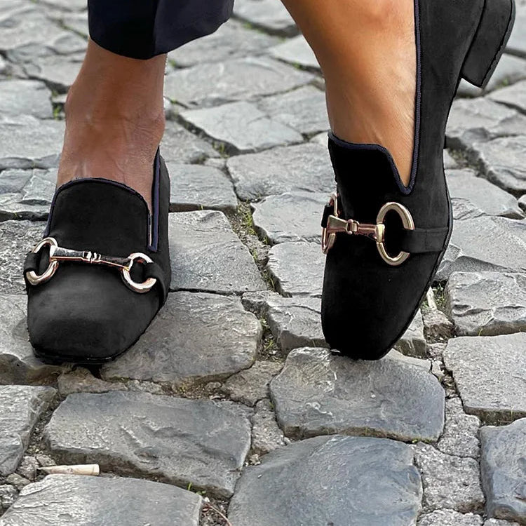 Women's Black Loafers with Gold-Tone Bit Accent