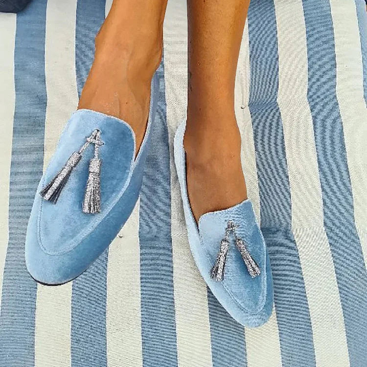 Women's Elegant Slippers with Silver Tassels