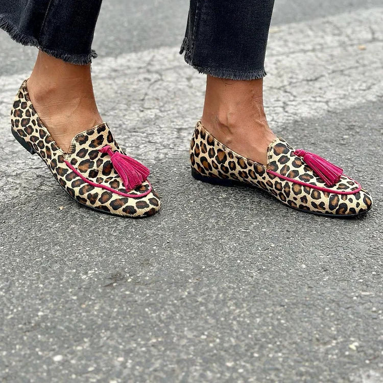 Women's Print Loafer with Bold Fuchsia Fringe