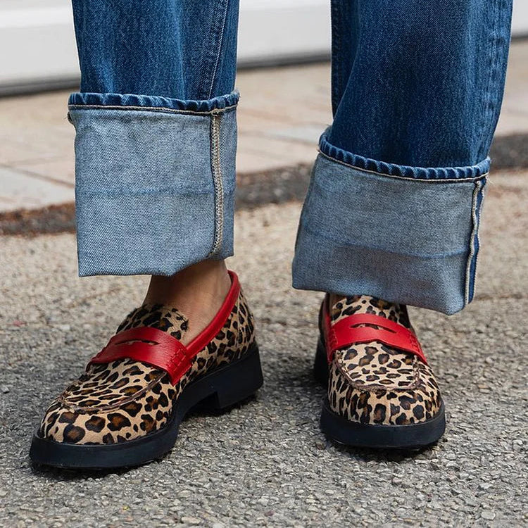 Women's Print Loafer with Bold Red Accents