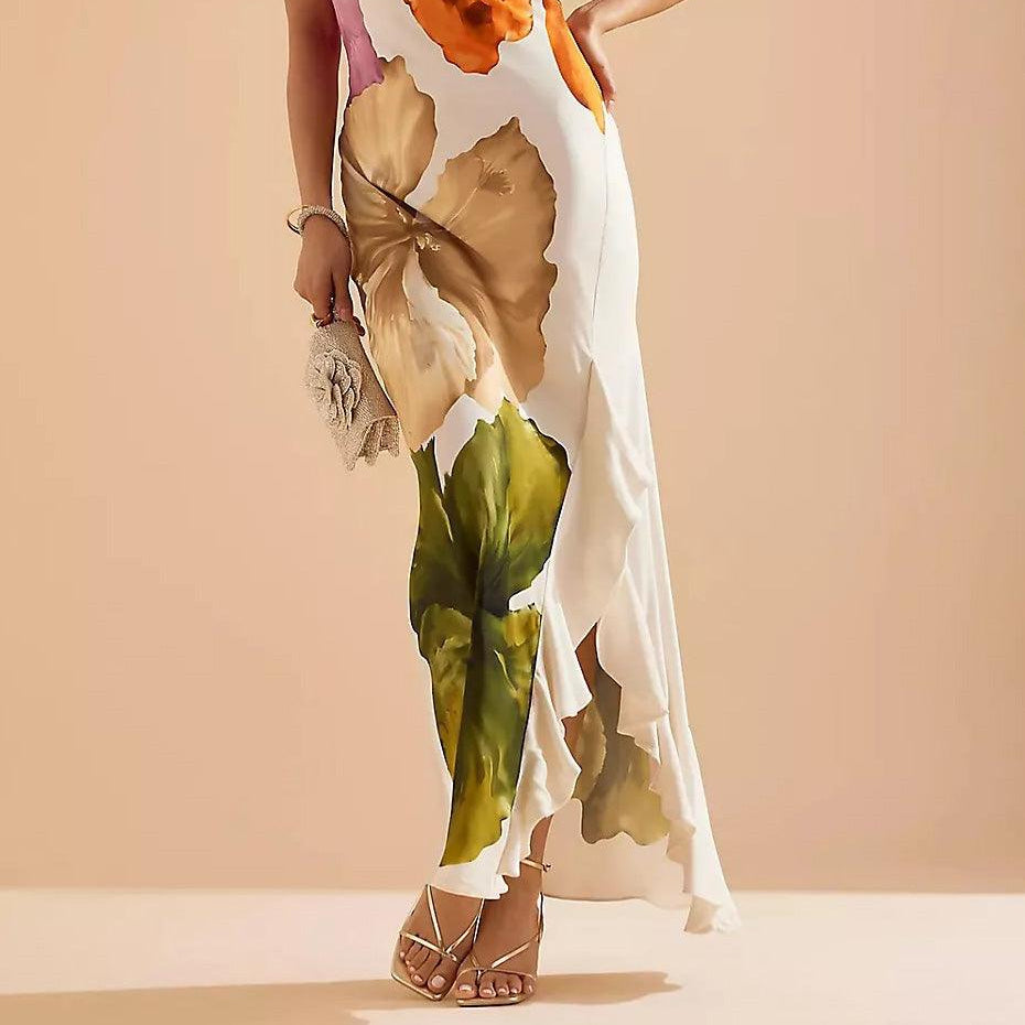 Women's Elegant and Exquisite Maxi Dress with Floral Print and One