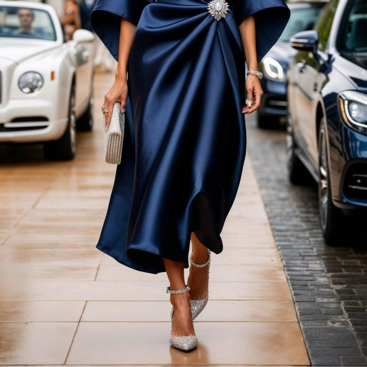 Women's Elegant Luxury Shimmer Satin Maxi Dress