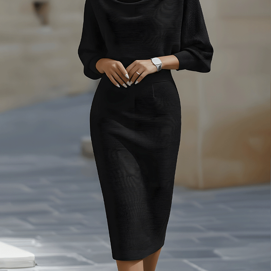 Eleanor | Elegant Boat-Neck Batwing-Sleeve Midi Bodycon Dress