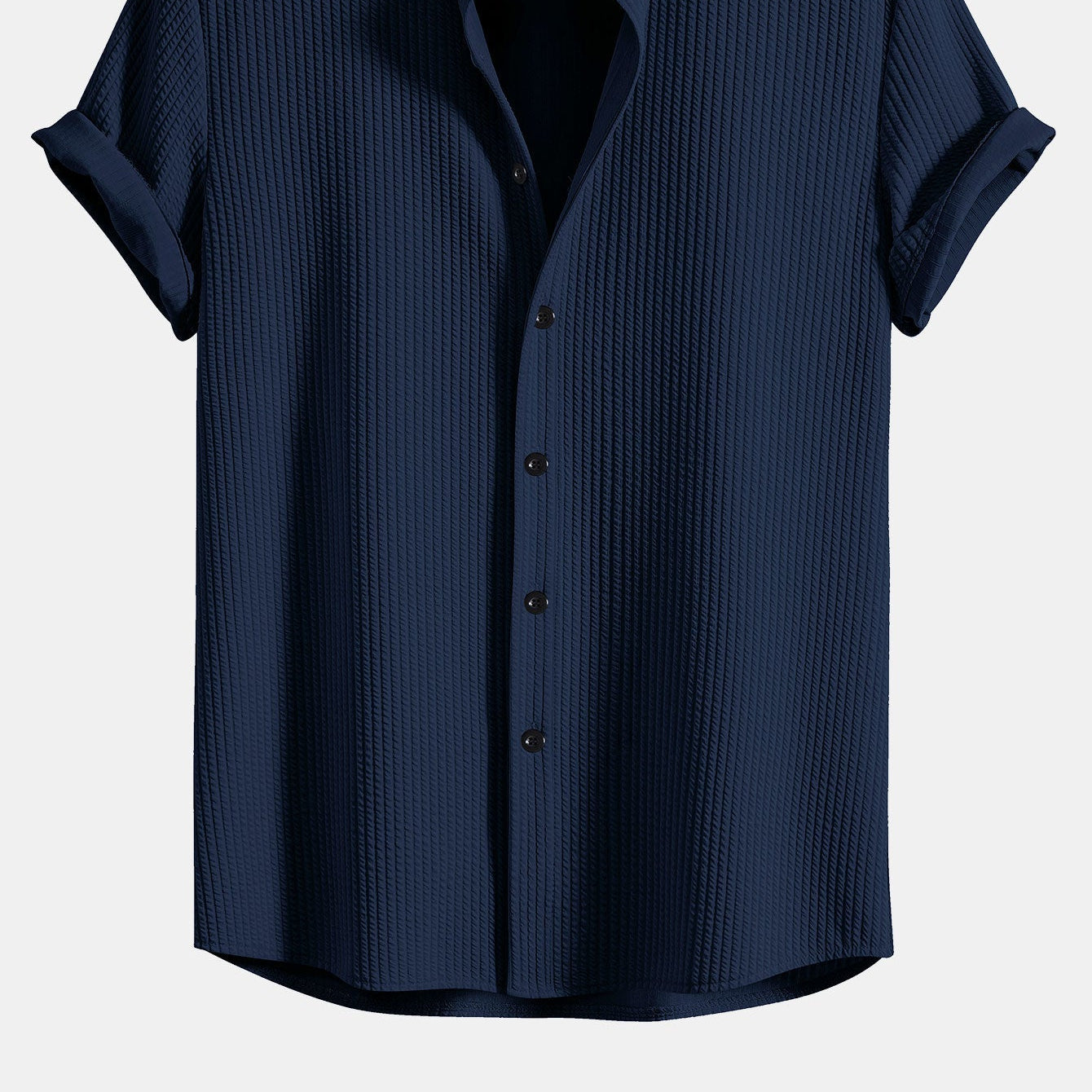 Men's Sleek Muscle-Fit Ribbed Stand Collar Shirt