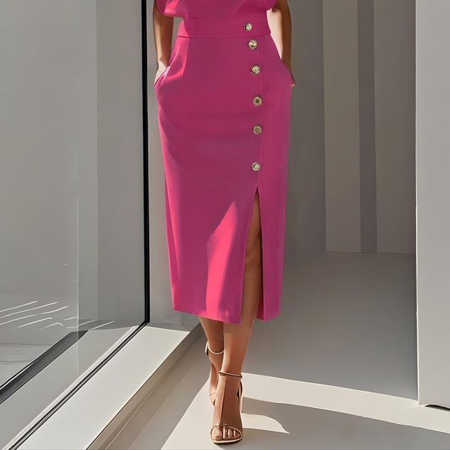 Audrey Button-Detail Sleeveless Midi Dress