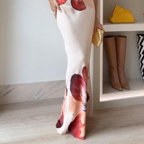 Women's Elegant strapless floral print maxi dress for parties