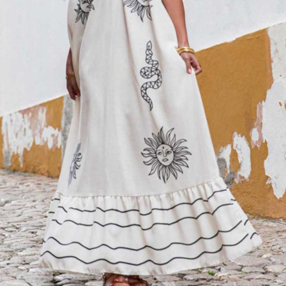 Women's Plus Size Printed Long Sleeve Party Dress