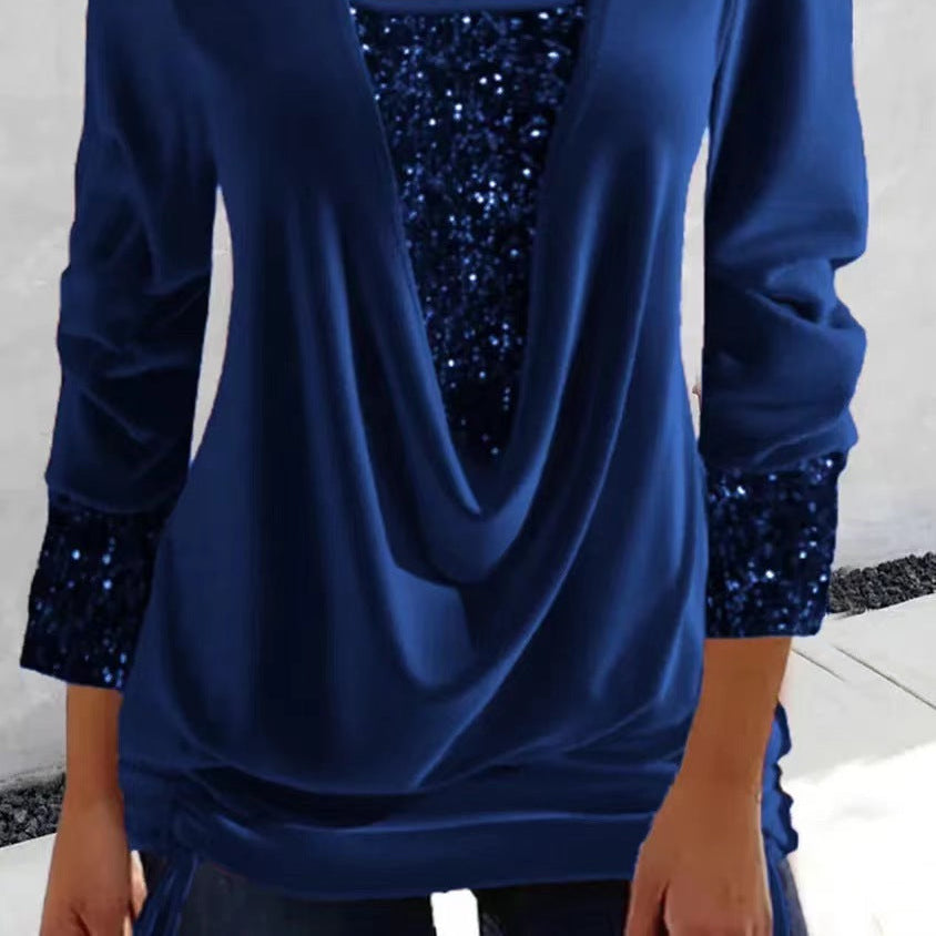 Women's Elegant Sequin-Embellished Top with Flattering Draping