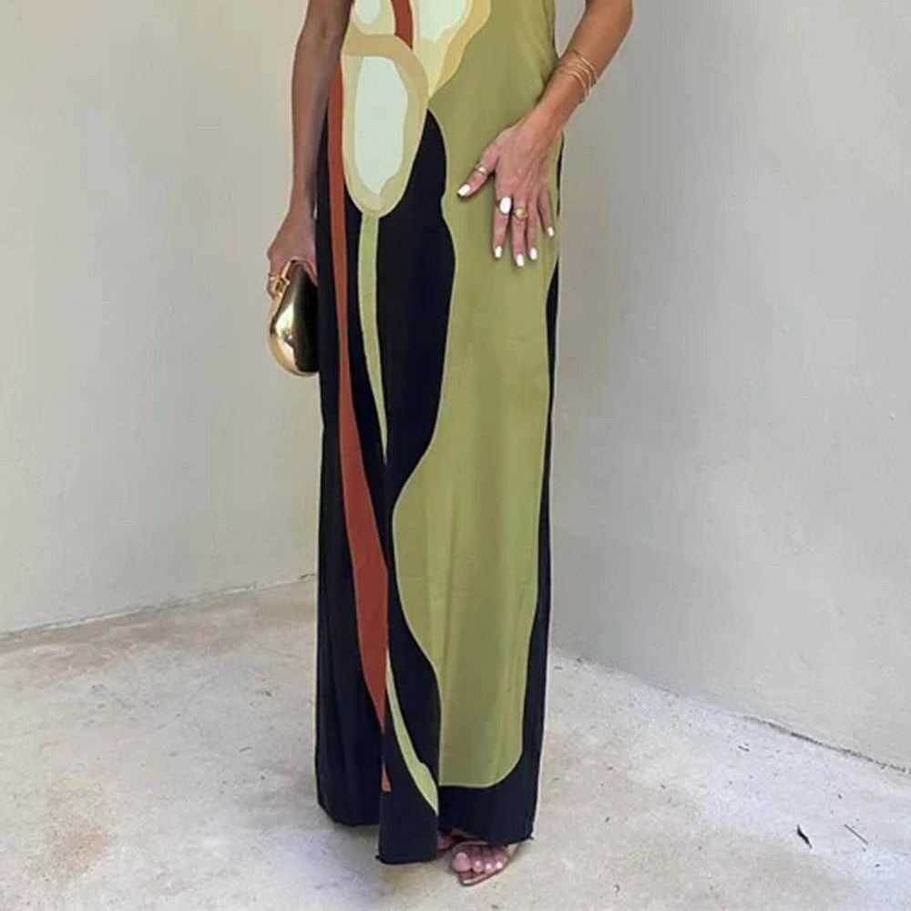 Women's Sleeveless Strapless Color Block Pattern Long Dress