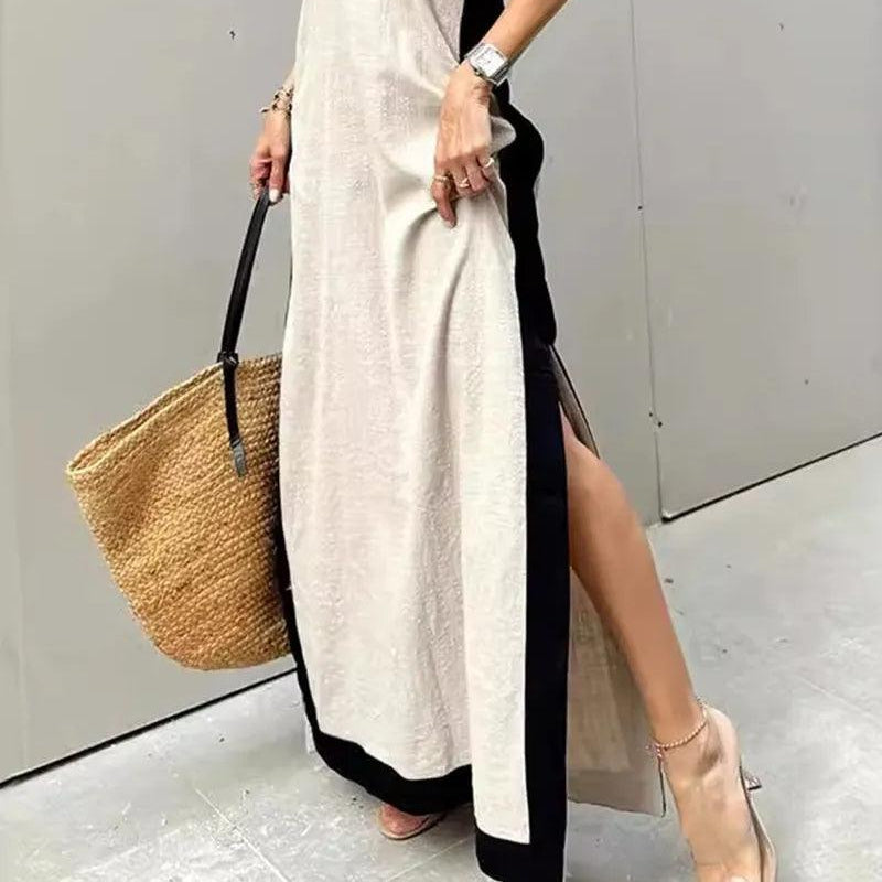 Women's Elegant Maxi Dress with Halter Neck and Slit Fashion