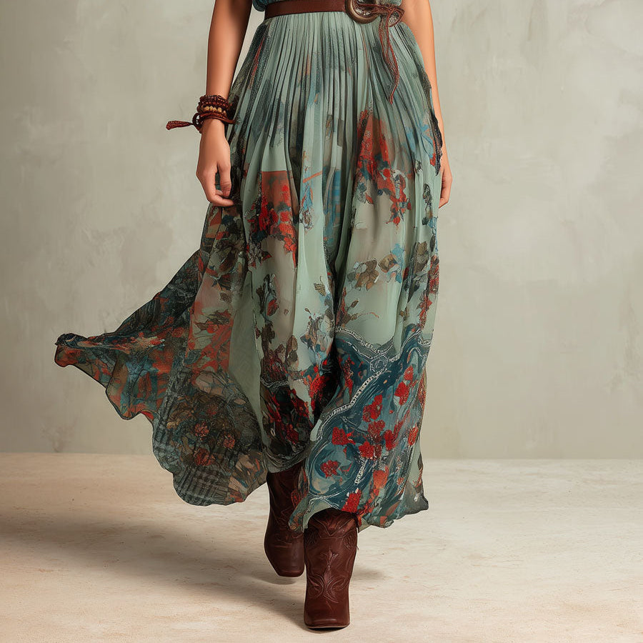 Boho Sage Green Halter-Neck Chiffon Maxi Dress - Flowy Bohemian Summer Essential