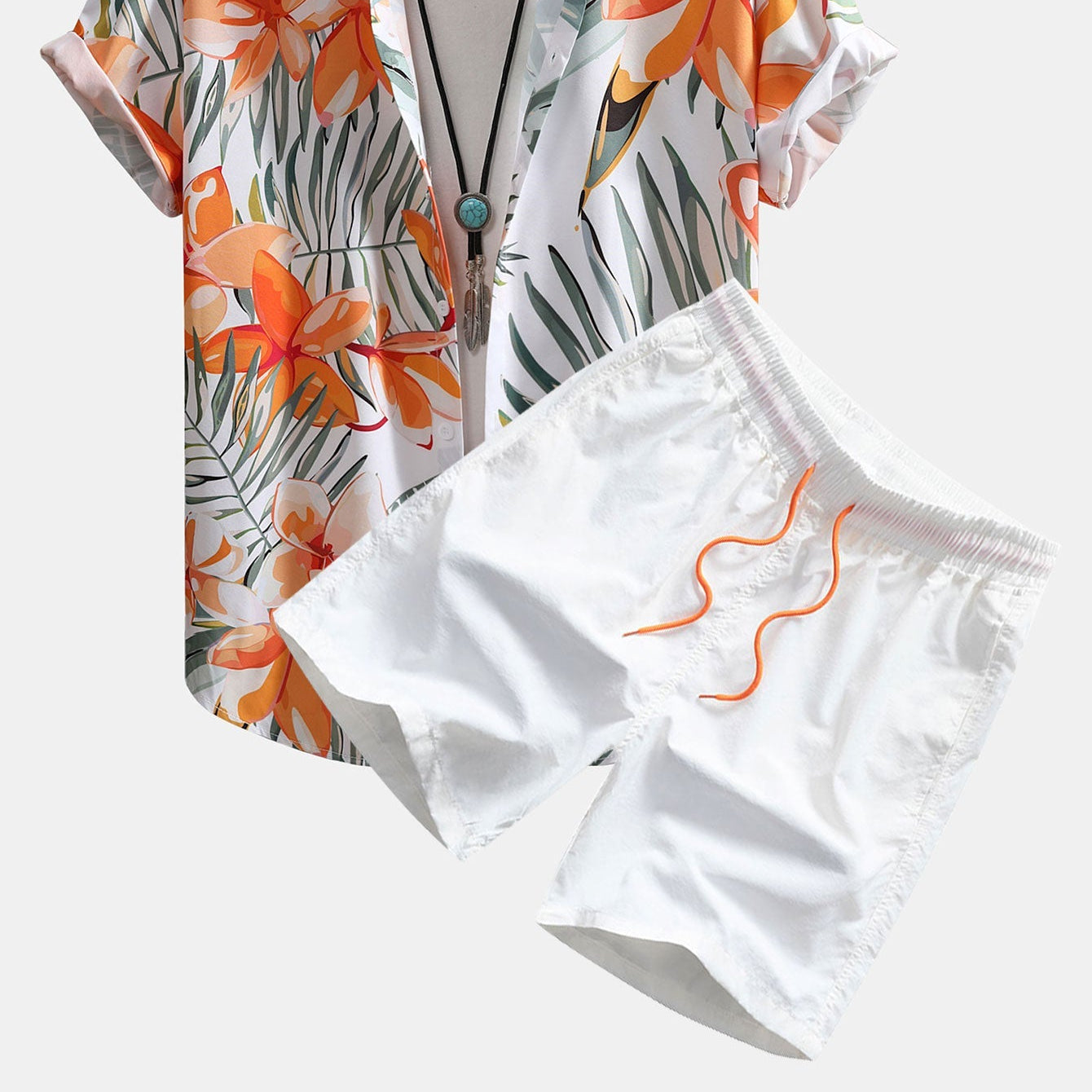 Men's Floral Plant-Print Button-Up Shirt & Swim Shorts Set