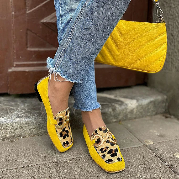 Women's Yellow Loafer with Animal-Print Detail