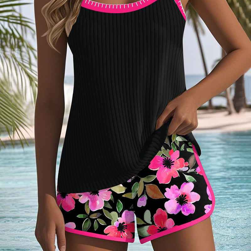 Maren Blütenprint Badeanzug-Tanktop mit passendem Boxer-Unterteil