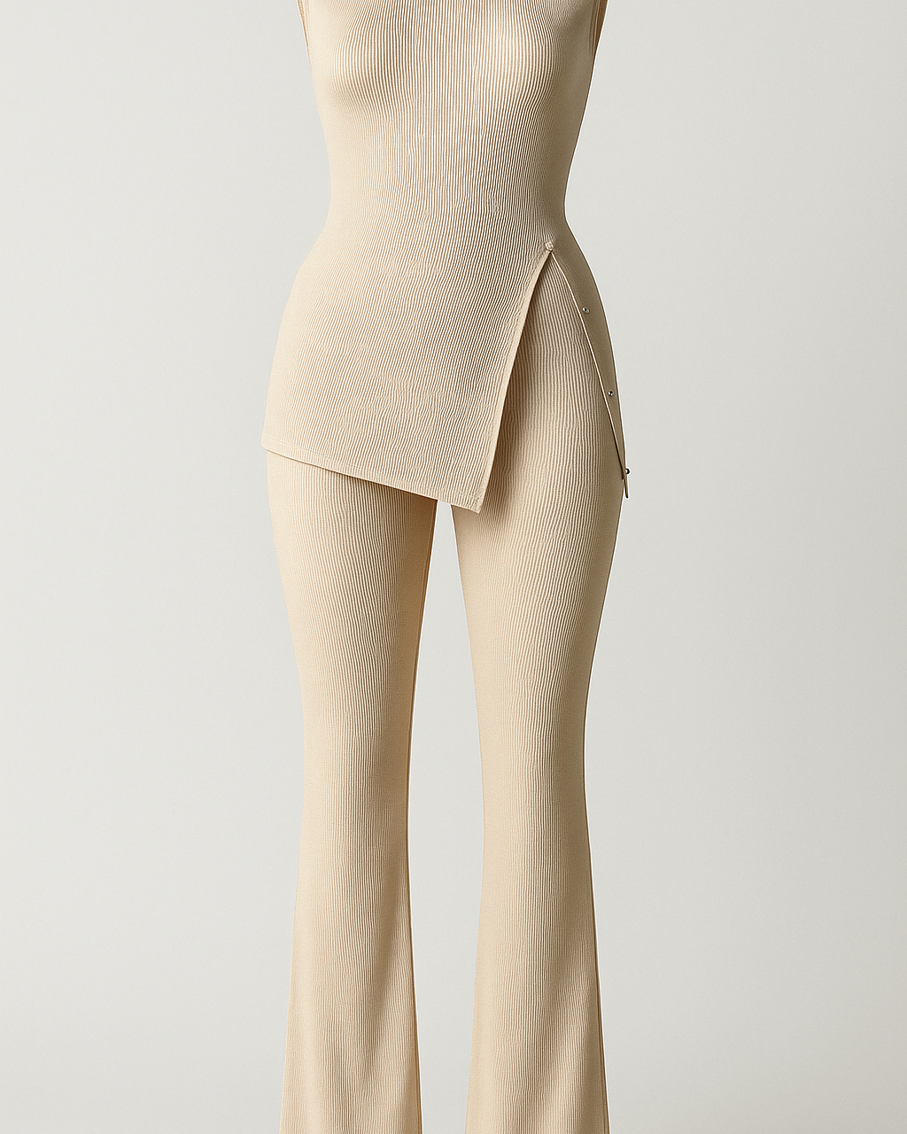 Eva | Elegant Rib Coordinated Set med Asymmetrisk Top og Løse Bukser - Lys persimmon - Eva | Elegant Rib Coordinated Set med Asymmetrisk Top og Løse Bukser - €25 - {{ product_tags }