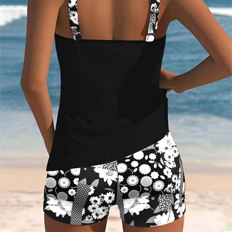 Colette | Schlanker Tanktop-Badeanzug mit einem bedruckten Boxer-Set