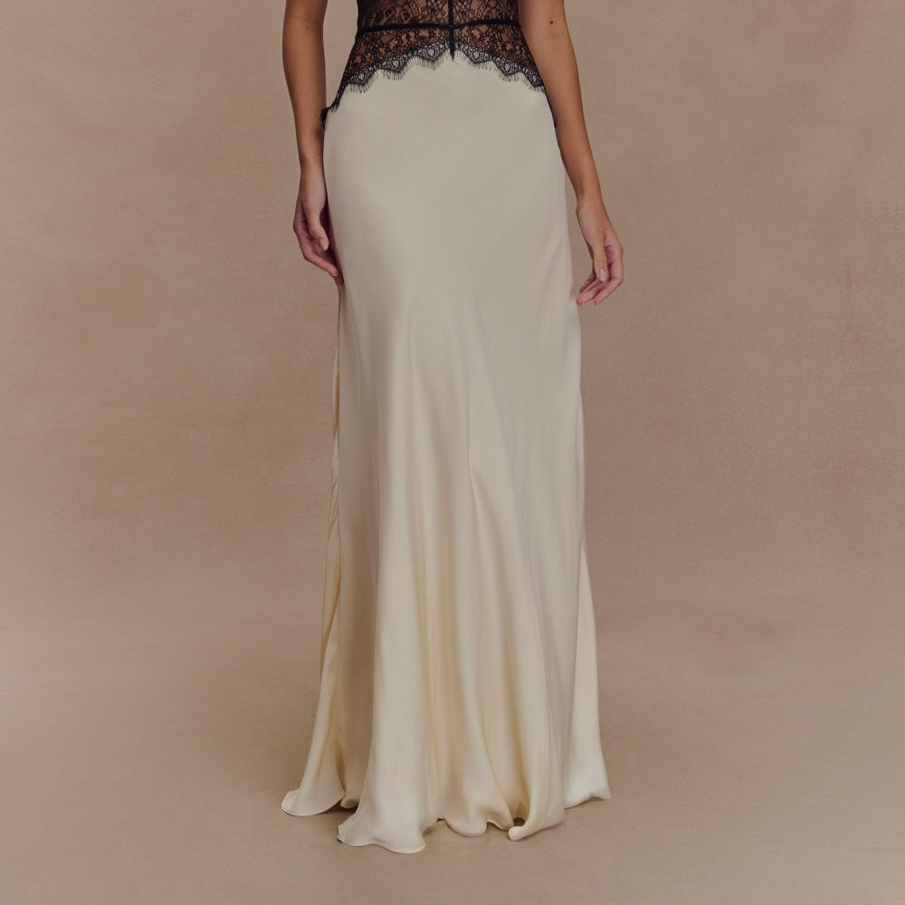 Women's Elegant Deep V Silk Satin Maxi Dress with Stylish Halterneck