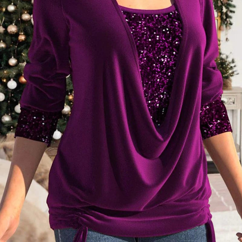 Women's Elegant Sequin-Embellished Top with Flattering Draping