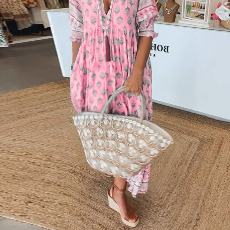 Mana | Elegant Floral V-Neck Dress for Effortless Chic