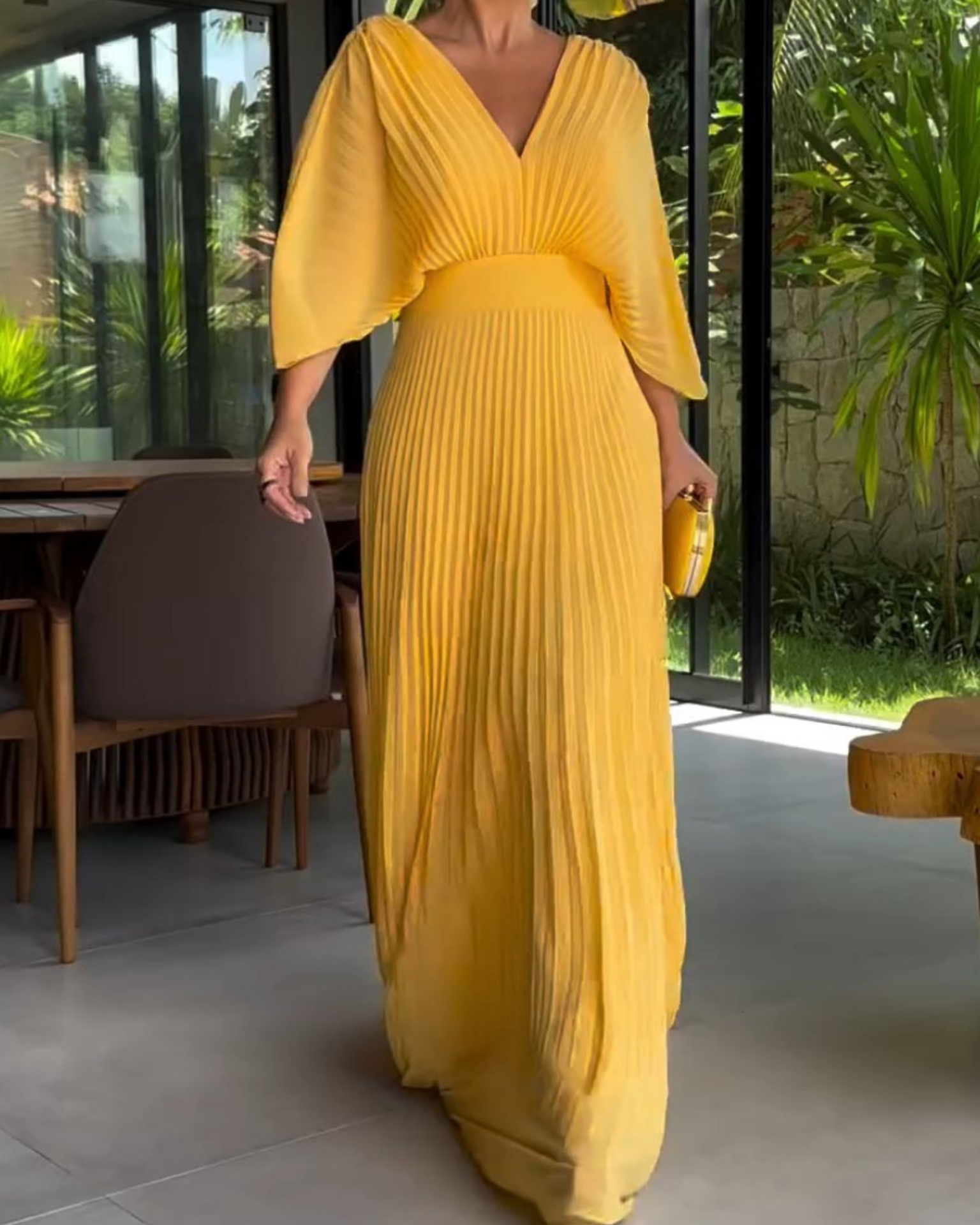 Bold, Vibrant Pleated Maxi Dress