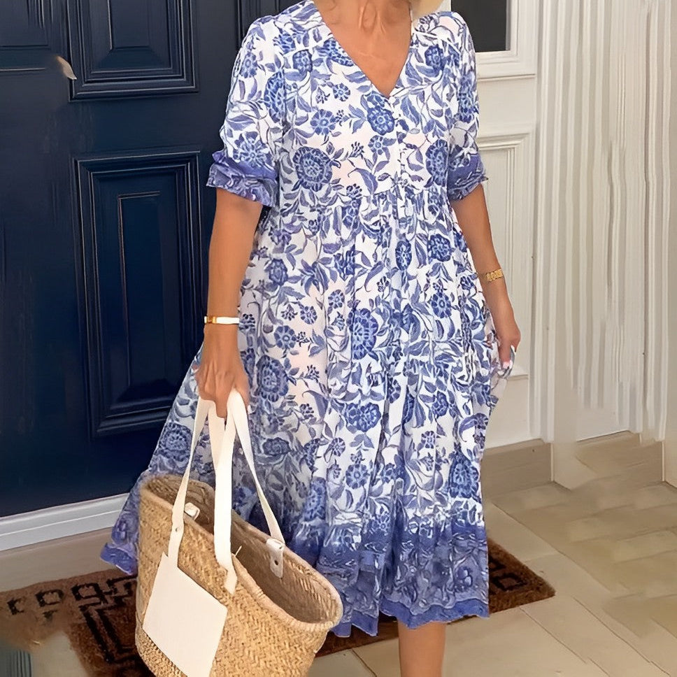 Graceful V-Neck Floral Dress