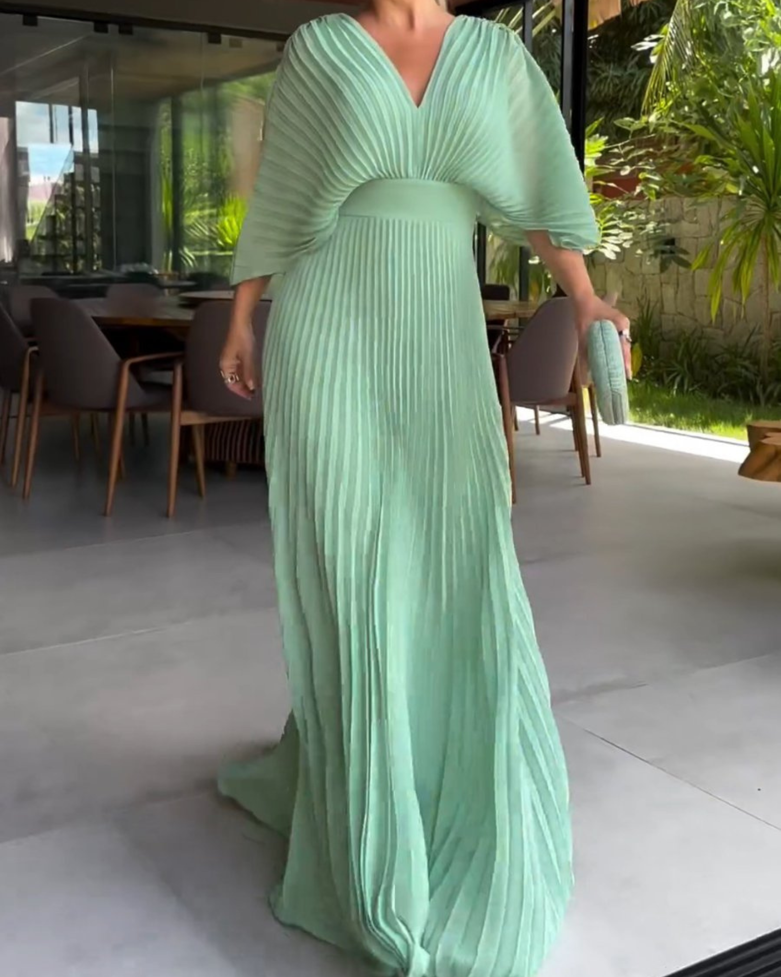 Bold, Vibrant Pleated Maxi Dress