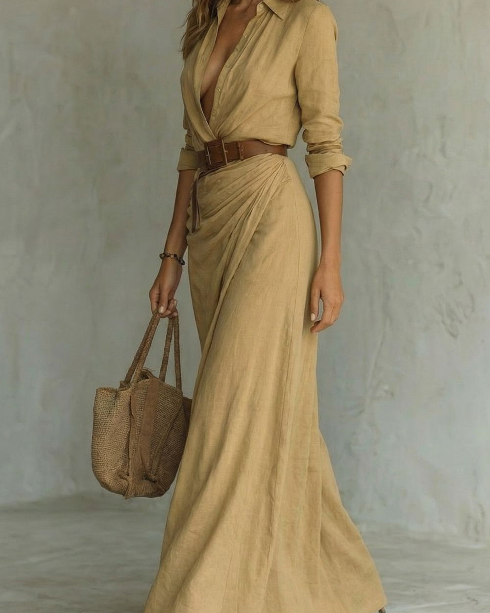 Azura Belted Button-Down Wrap Maxi Dress