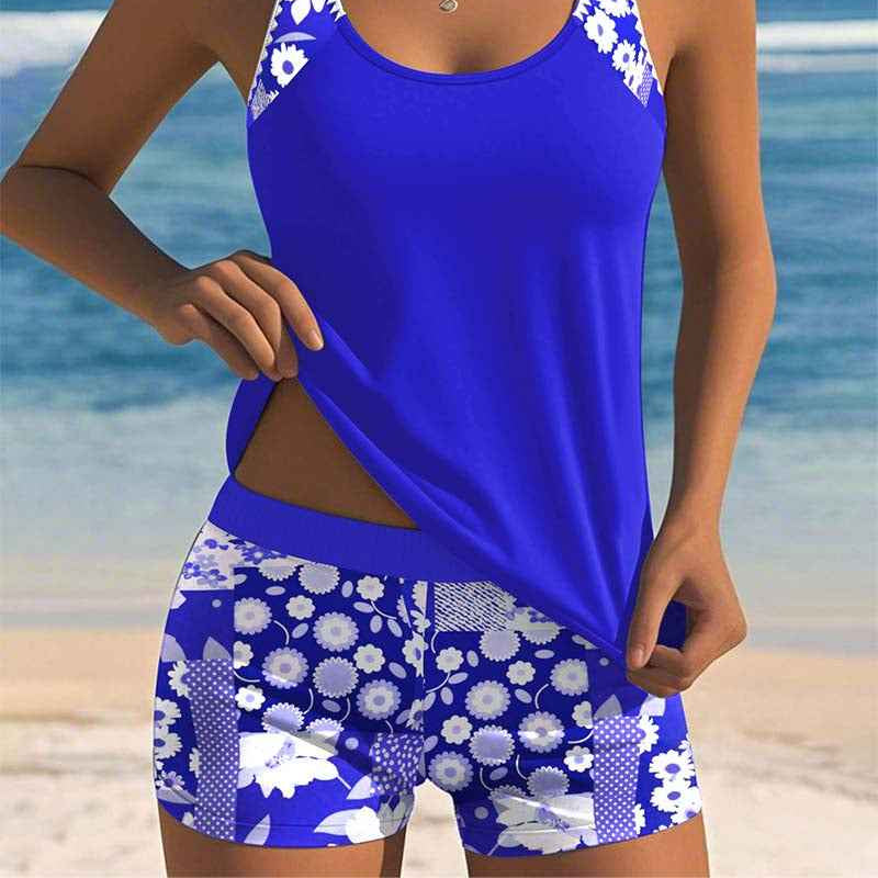 Colette | Schlanker Tanktop-Badeanzug mit einem bedruckten Boxer-Set
