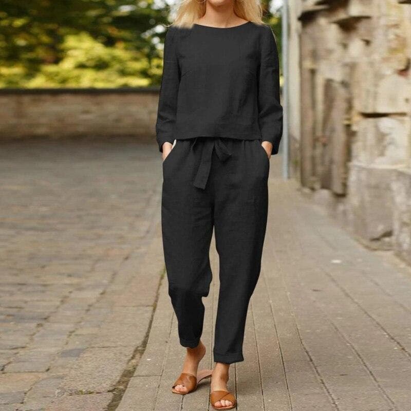 Women’s Two-Piece Set – Long Sleeve Top and Relaxed Fit Pants