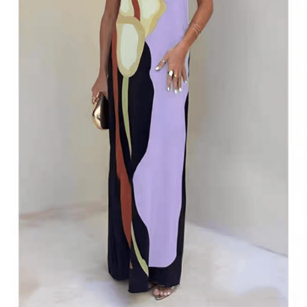 Women's Sleeveless Strapless Color Block Pattern Long Dress