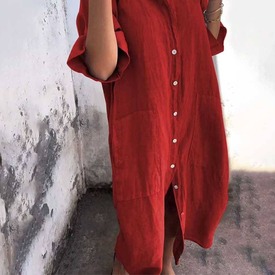 Women's Elsie’s Button-Front Long-Sleeve Midi Dress