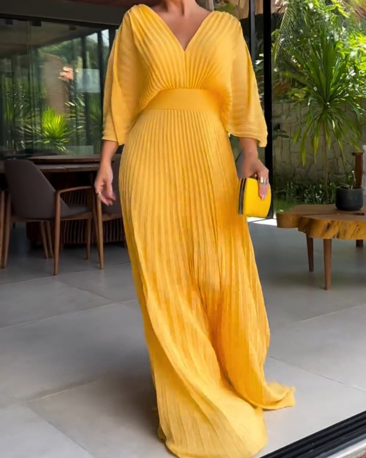 Bold, Vibrant Pleated Maxi Dress