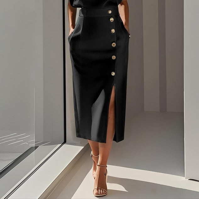 Audrey Button-Detail Sleeveless Midi Dress