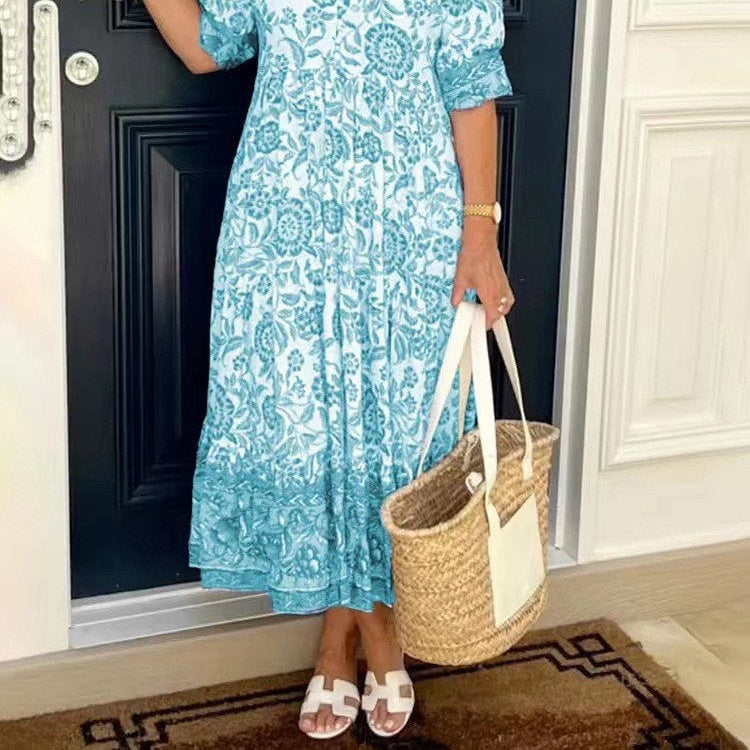 Graceful V-Neck Floral Dress