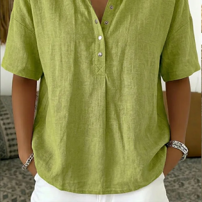Women's Short Sleeve Collared Button Blouse