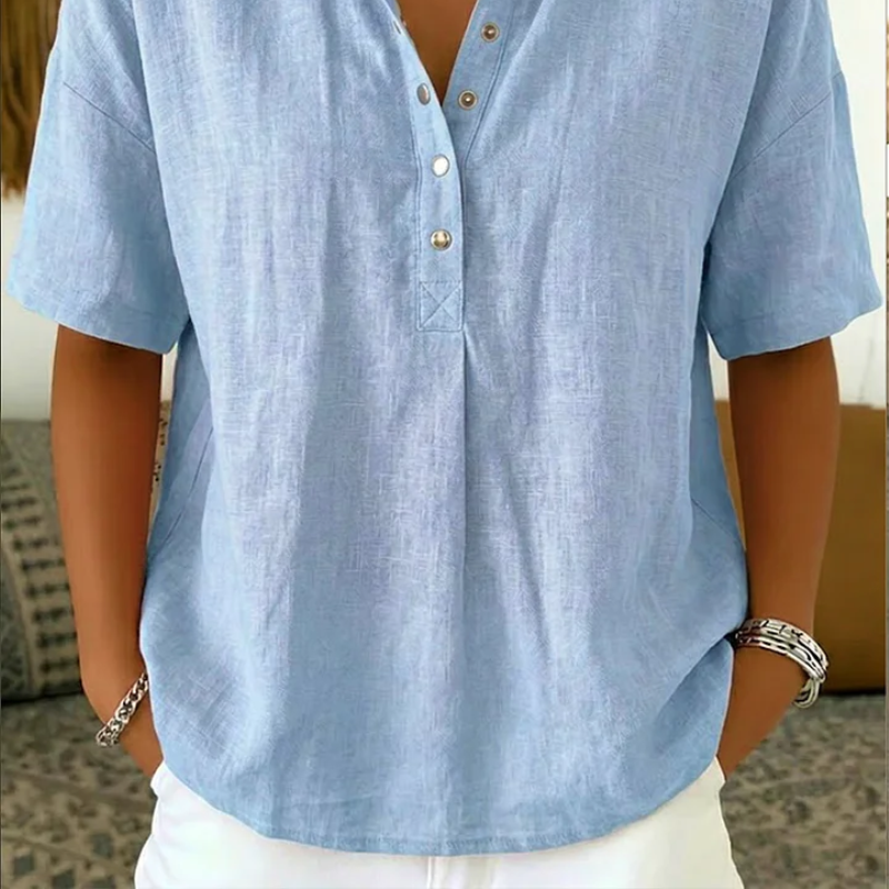 Women's Short Sleeve Collared Button Blouse