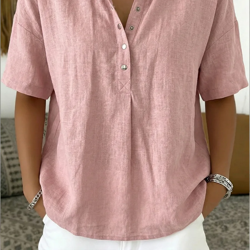 Women's Short Sleeve Collared Button Blouse
