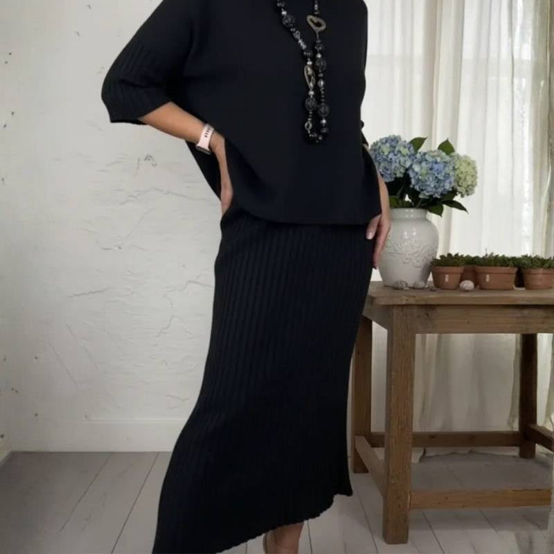 Debora Knit Set with Ribbed Skirt – Cozy, Chic, and Effortless