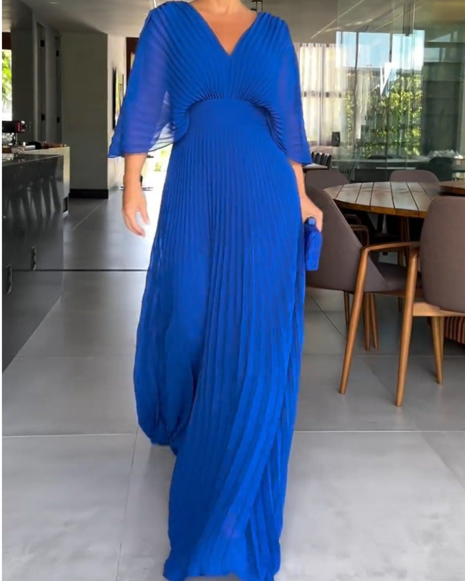 Bold, Vibrant Pleated Maxi Dress