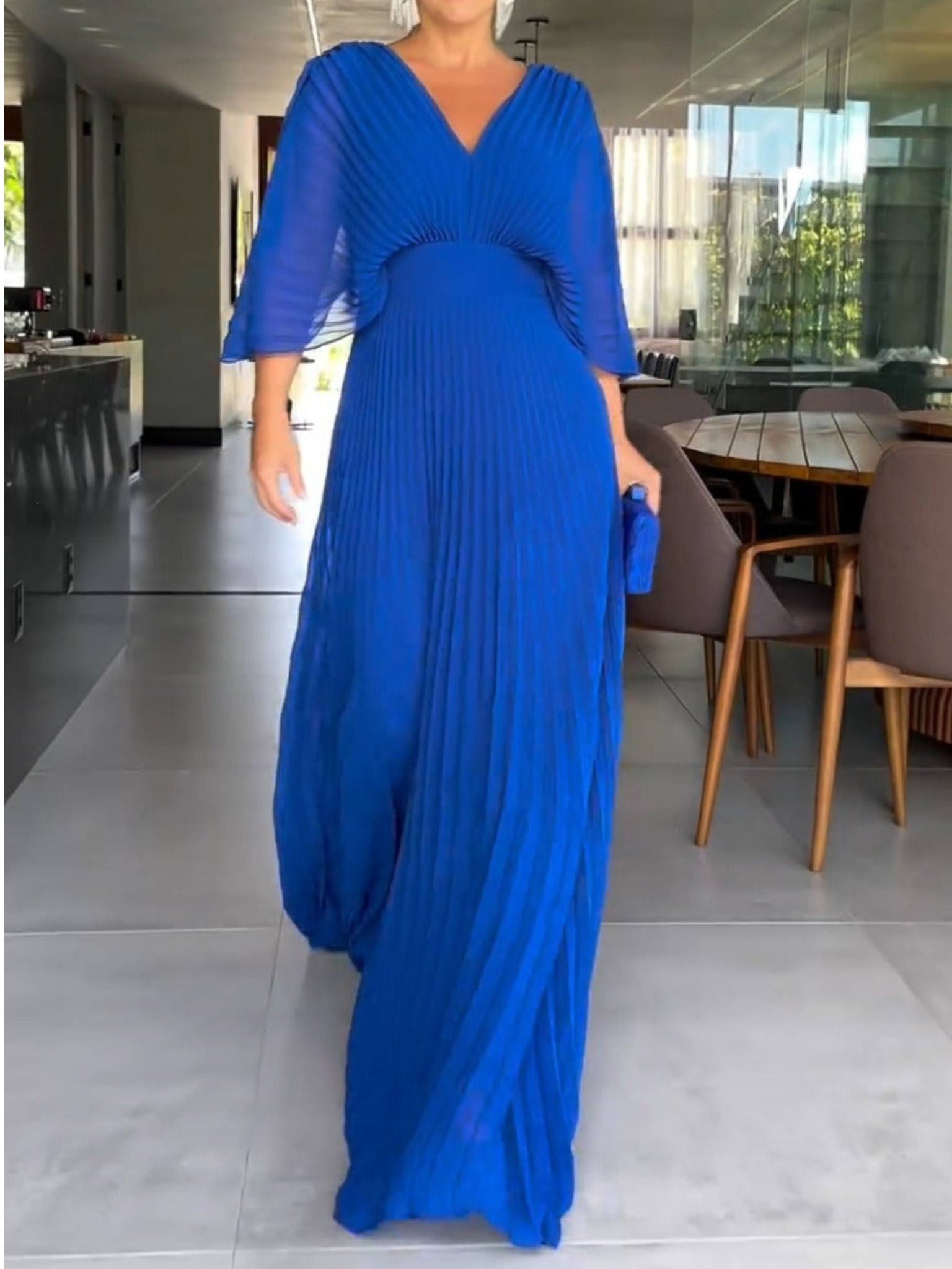 Bold, Vibrant Pleated Maxi Dress