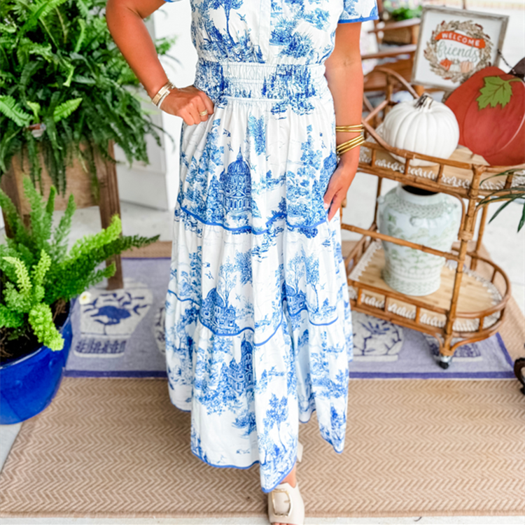 Women's Classic Toile Maxi Dress — Timeless Toile Print in a