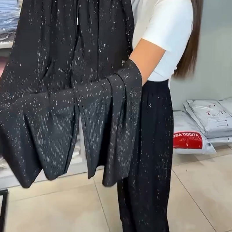Women's Glamorous High-Waisted Shiny Wide-Leg Pants