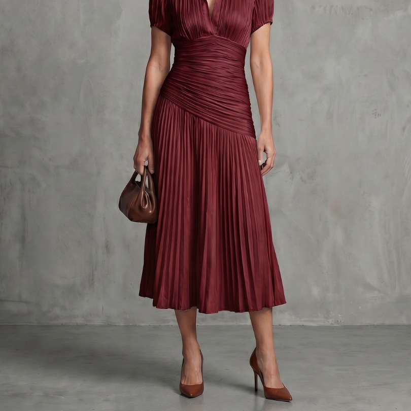 Theodora™ | Pleated Waist Stripe Midi Dress