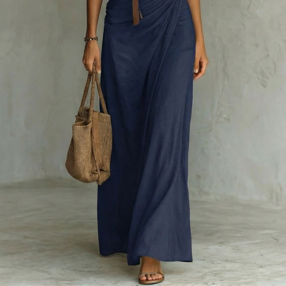 Azura Belted Button-Down Wrap Maxi Dress